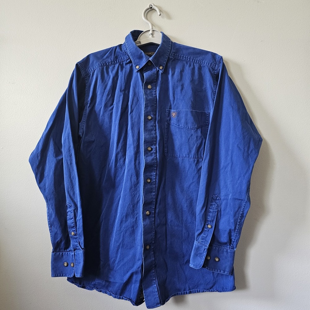 Ariat Twill Fitted Long‎ Sleeve Shirt Men's Size Medium Western Blue Work Wear